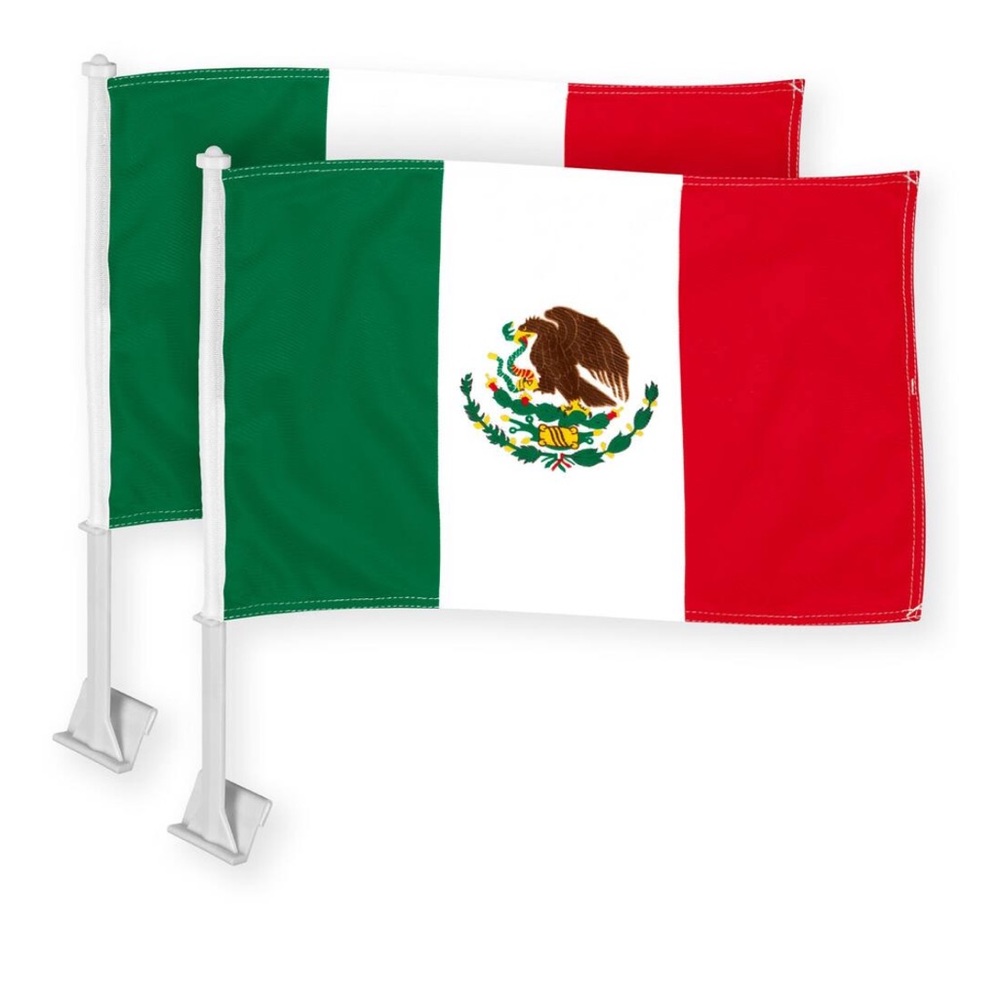 2 Mexican Flag Car Flags Set